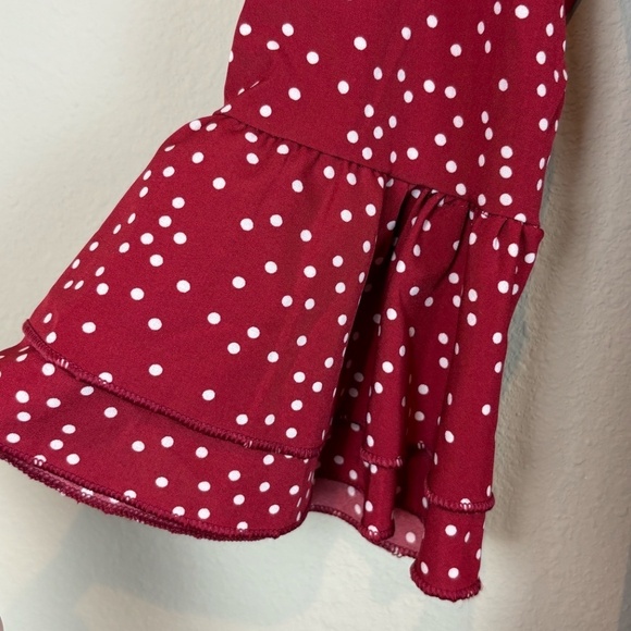 Aidan Red/Cream Polka Dotted Midi Dress with 3/4 Bell Sleeves; Size S - Picture 2 of 7